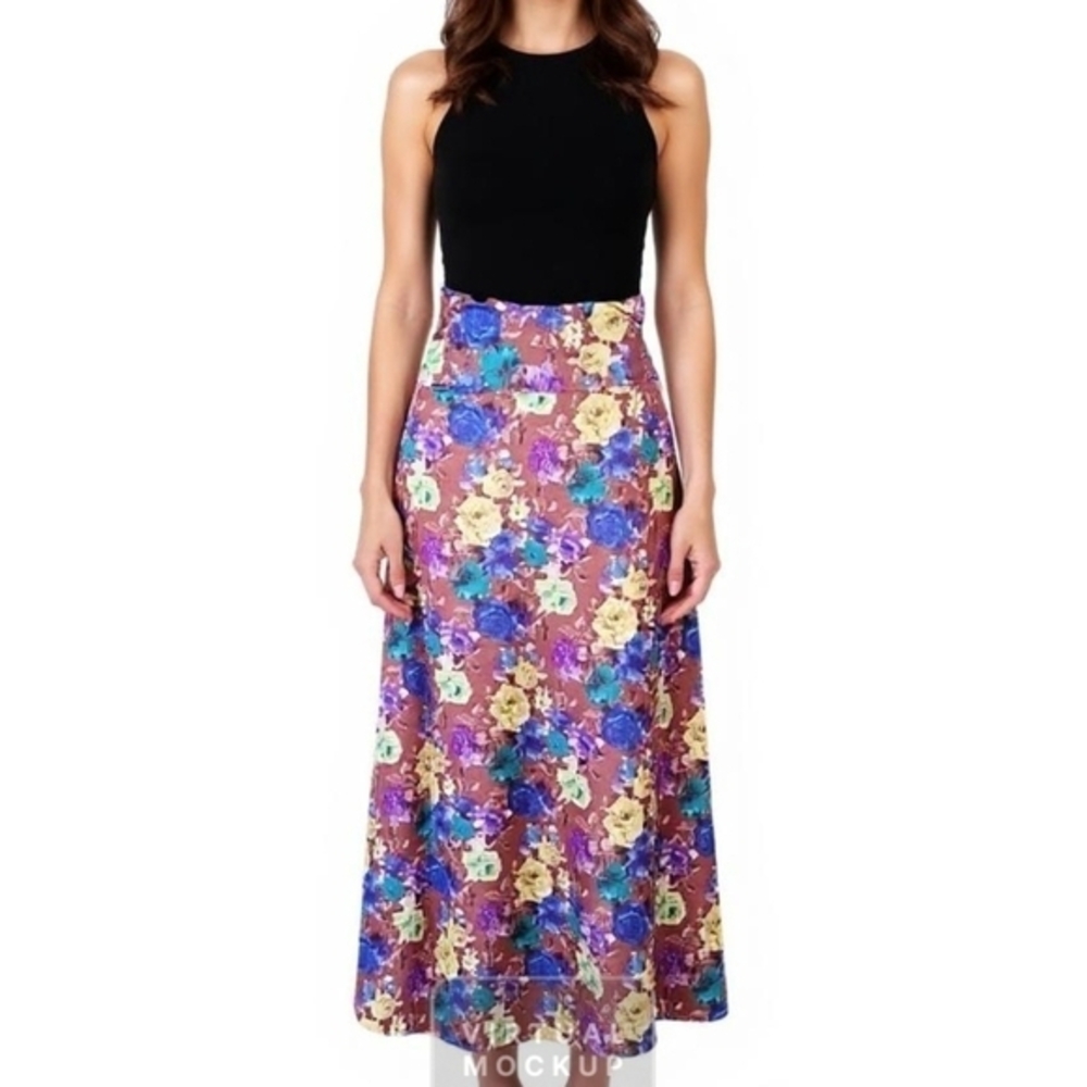 LULAROE MOD BOLD FLORAL STRETCH MAXI SKIRT SZ 2X